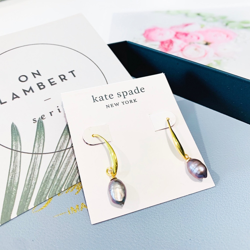 COPY - Kate Spade Gray Pearl Drop Earrings - Picture 2 of 6